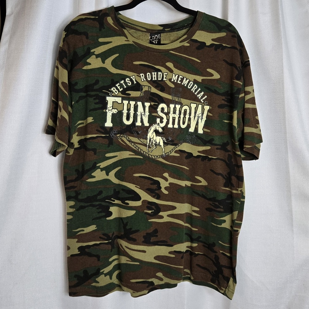 Code V Camo Betsy Rhode Memorial Fun Show Unisex L Tshirt Equestrian Horse 4H